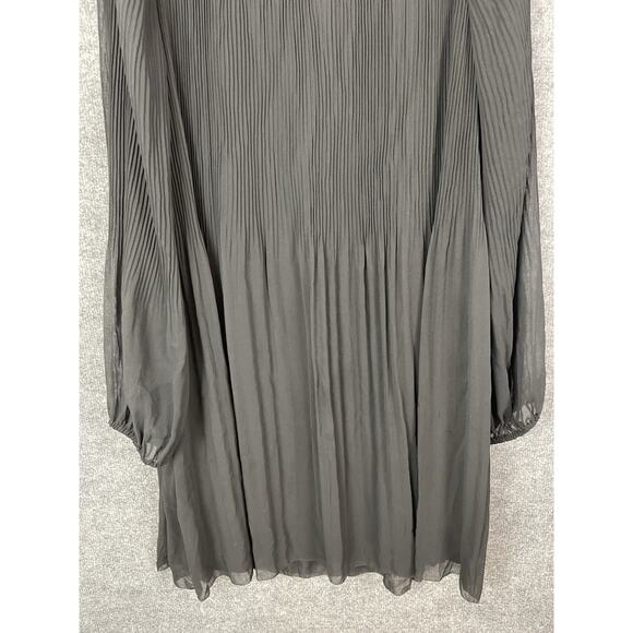 Wilfred Pleated Scoop Neck Keyhole Puff Sleeve Mini Dress Black Size L - Picture 3 of 15